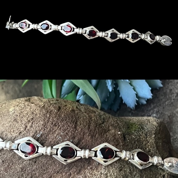 ❤️💯 REAL GARNET/SILVER  ⭐️❤️ fancy link Sterling Silver bracelet - Picture 4 of 8